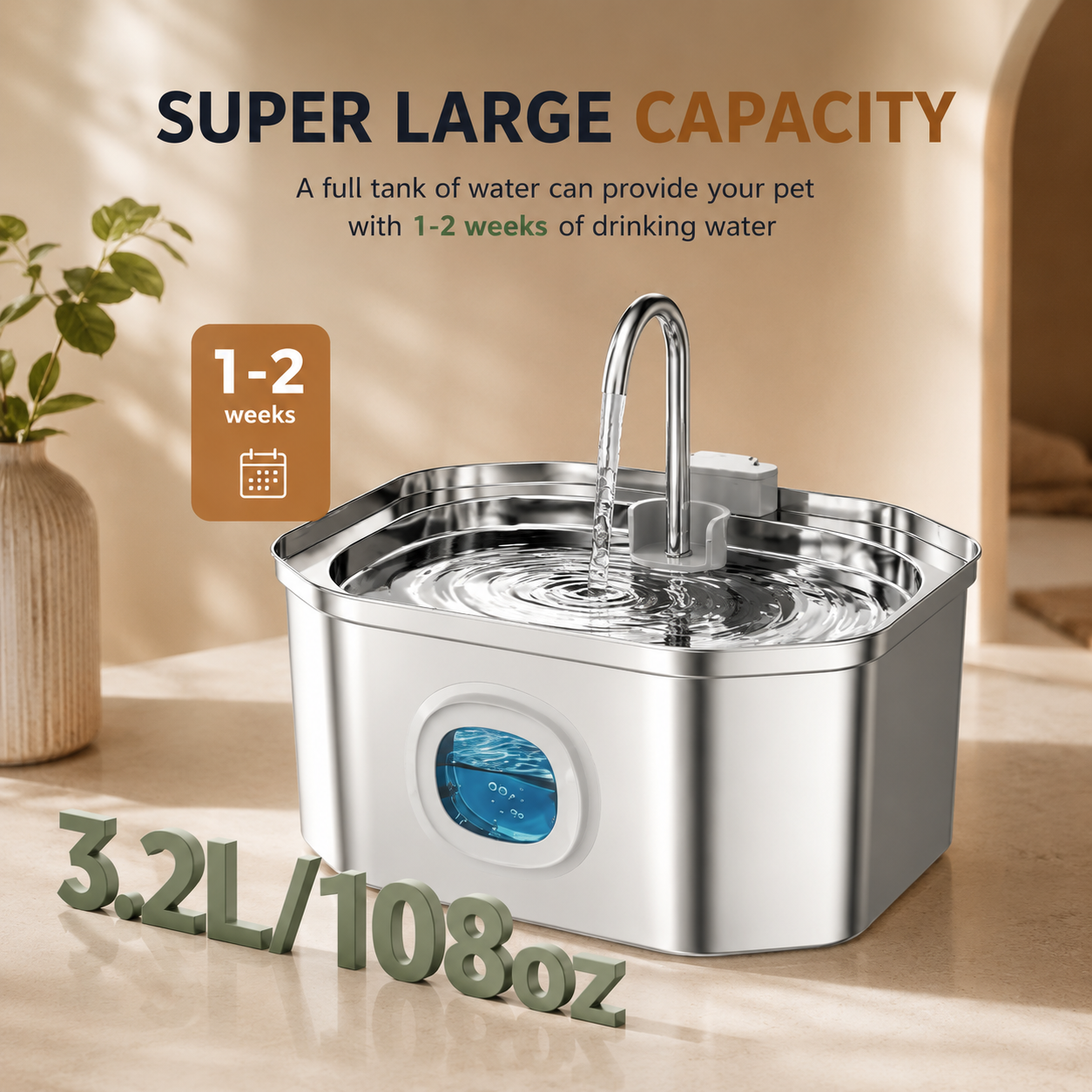 Feluuna™️ Stainless Steel Cat Water Fountain | 3.2L