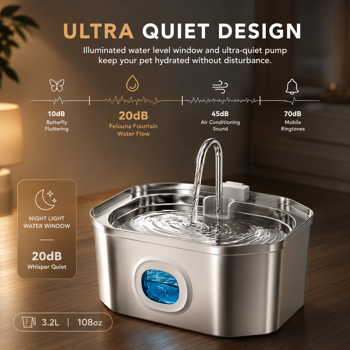 Feluuna™️ Stainless Steel Cat Water Fountain | 3.2L
